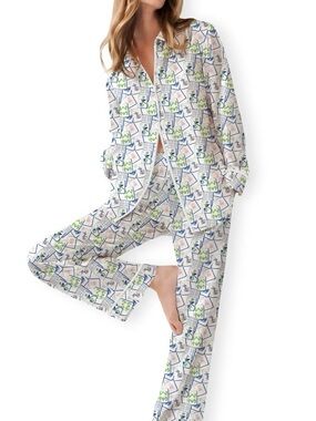 Toss Designs Mahjong blue tiles pajamas lounge silky luxe set NWT